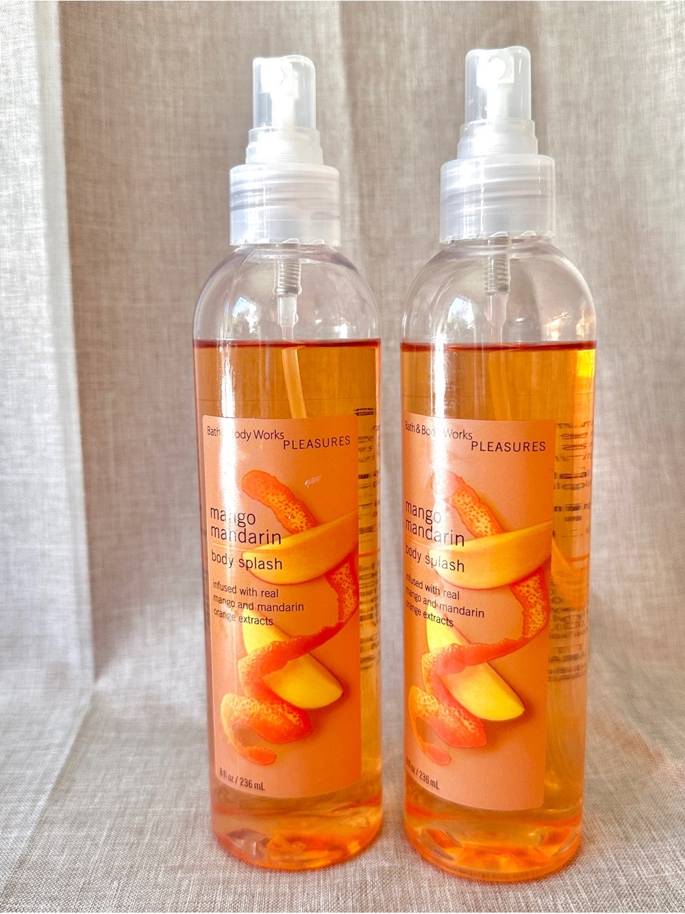2x Bath and Body Works Pleasures Mango Mandarin Body Splash 8oz Spray Rare!